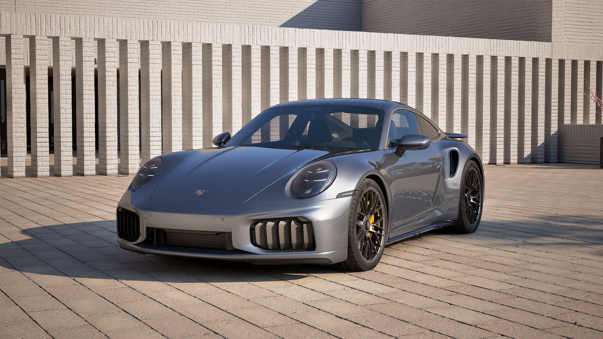 Close-up of 2026 Porsche 911 Turbo S design details and aerodynamic body elements.
