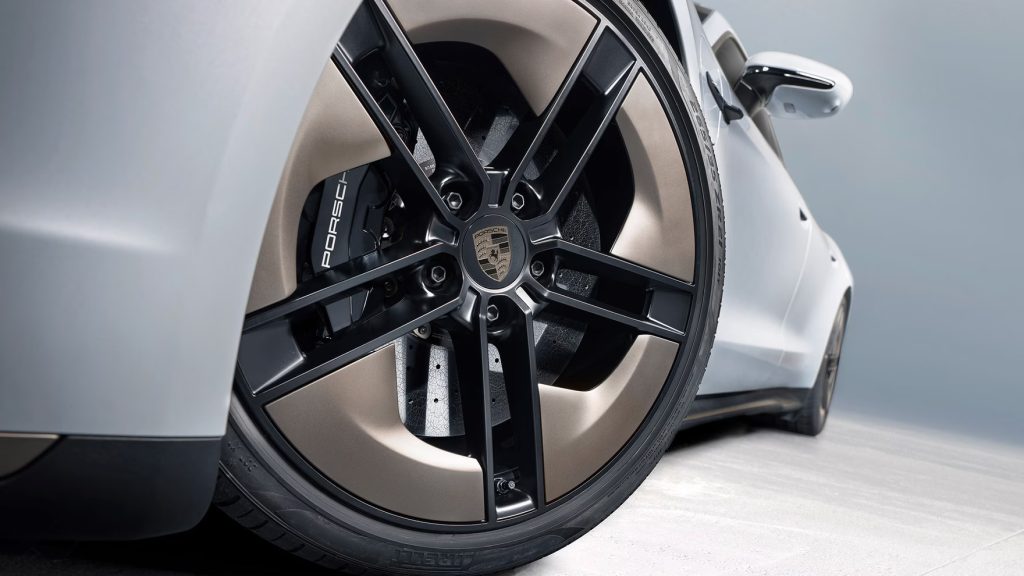 Porsche Taycan all-wheel-drive system providing enhanced traction and performance in snowy Chicago weather