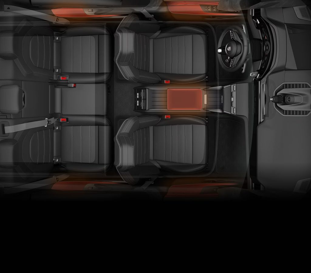Top-down view of Porsche Cayenne interior seating layout, reinforcing its benchmark luxury performance SUV practicality.