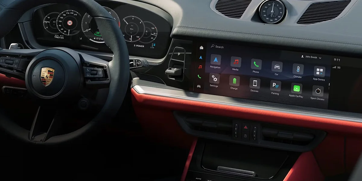 Close-up of 2026 Porsche Cayenne adaptive rear spoiler