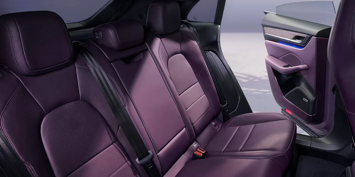 2026 Porsche Macan Electric 4 rear seats in purple leather interior