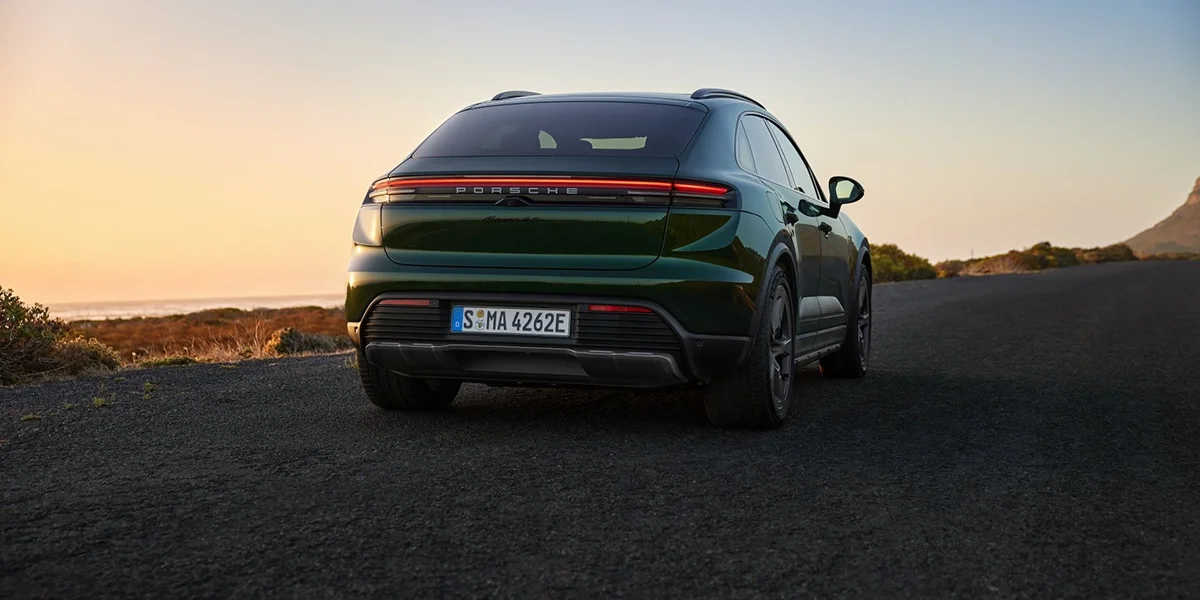Top view of 2026 Porsche Macan Electric 4S in violet metallic exterior