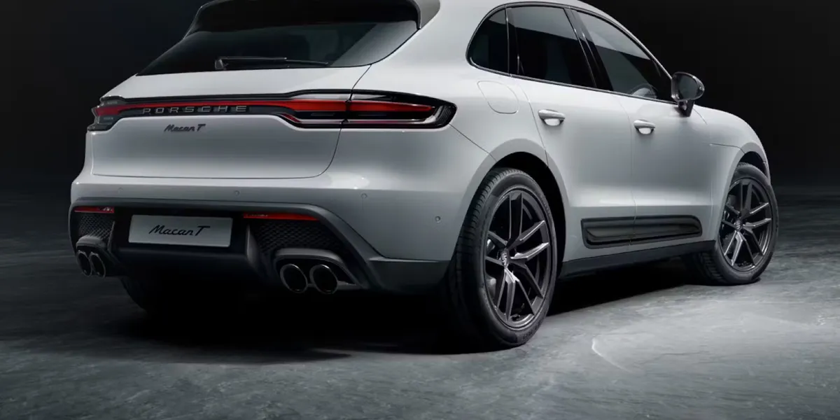 Studio shot of Porsche Macan T rear design and quad exhaust system