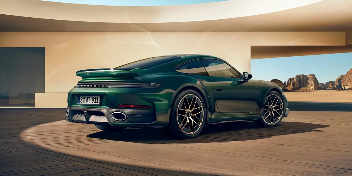 Porsche 911 Turbo S close-up of Porsche Ceramic Composite Brakes designed for high-performance braking