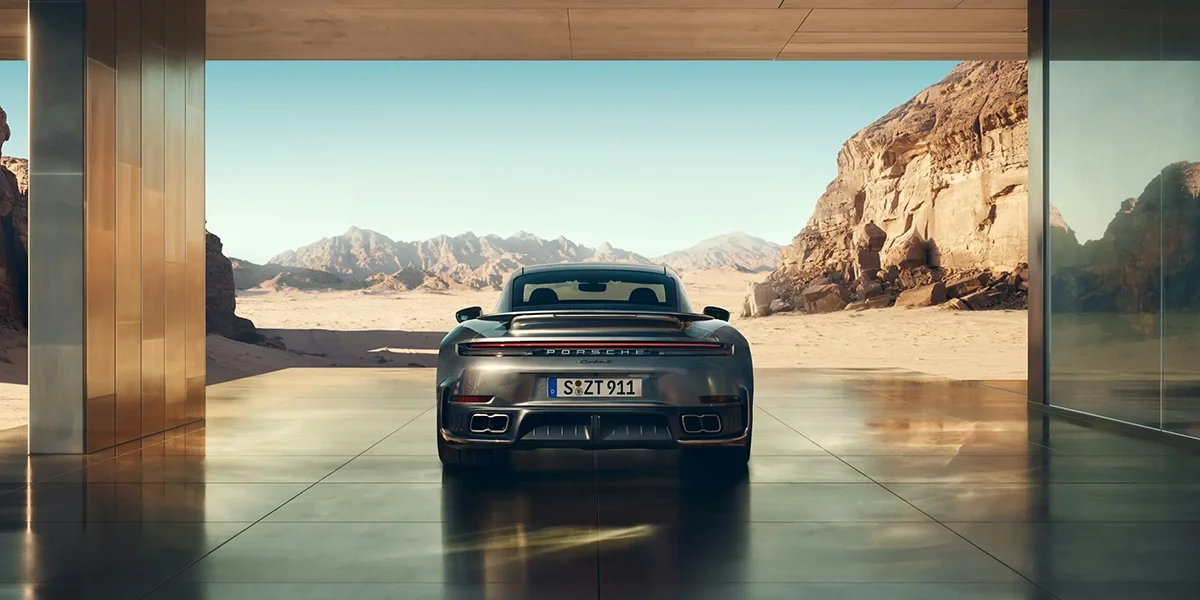 Porsche 911 Turbo S highlighting rear-axle steering technology for improved cornering and stability